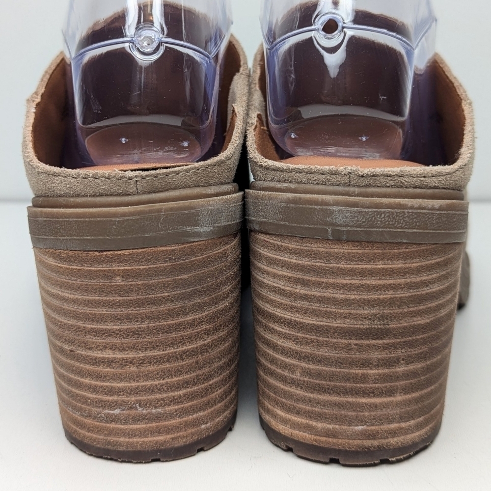 Lucky Brand Dalliey Suede Mules Tan Beige Open Toe Chunky Platform Heels Size 8 - Picture 5 of 8